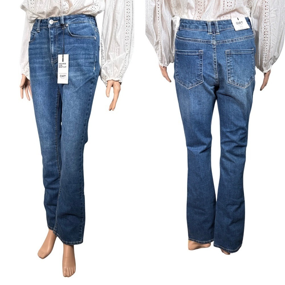 OAT New York Womens High Rise Slim Boot Cut Jeans Blue Denim P0110-CA Size 0/25